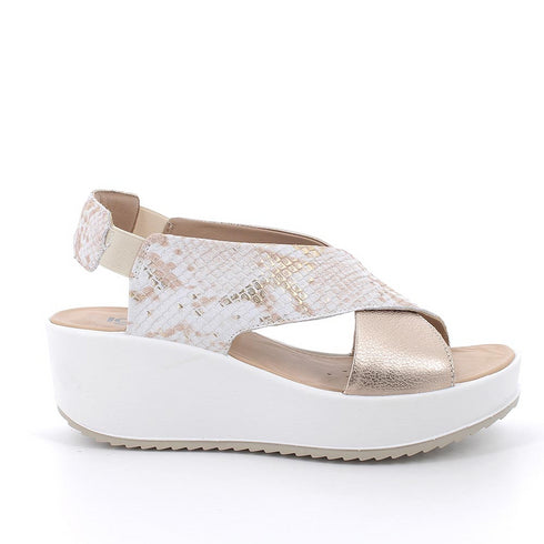 Igi and Co Ladies Sandals with wedge in leather platinum-bronze 7665755